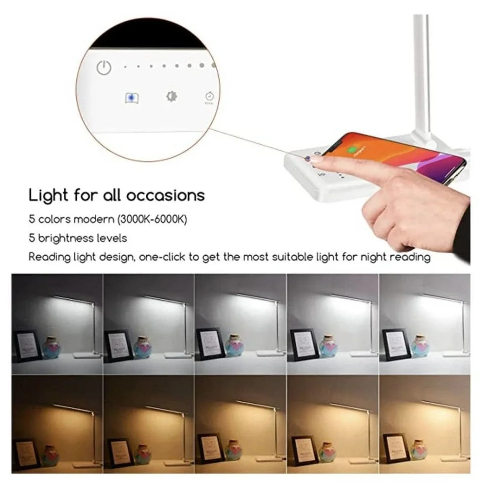 LED Desk Lamp Eye-Caring Table Lamps with Wireless Charger Touch Control